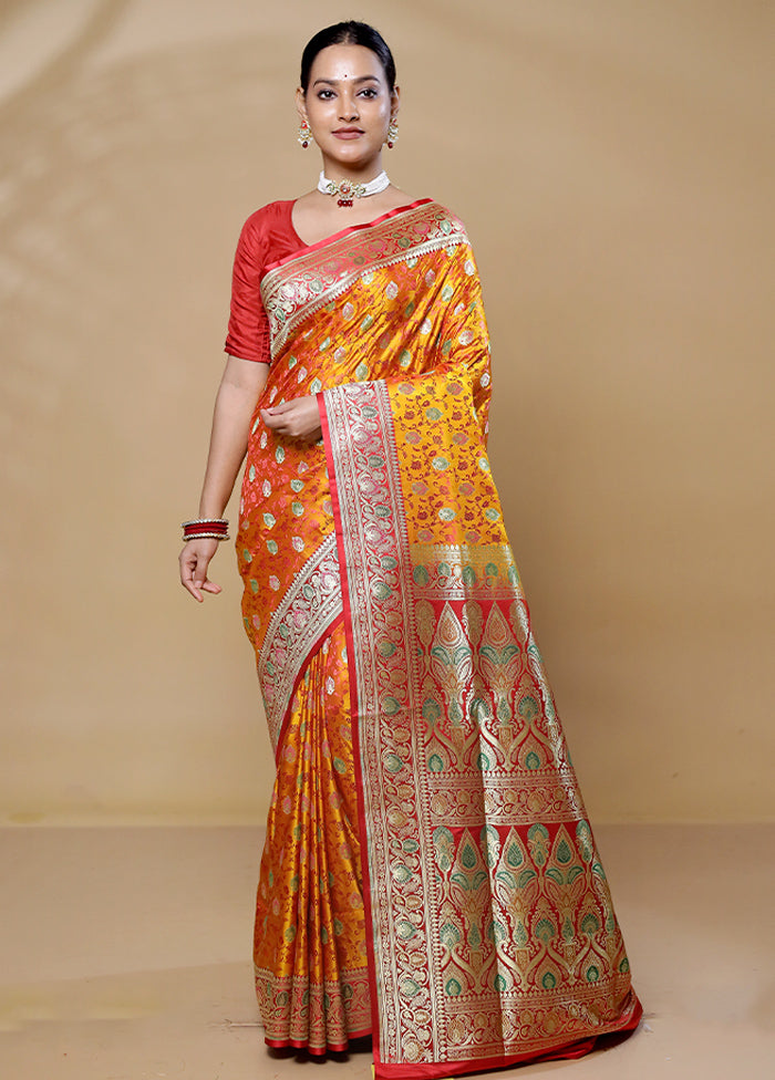 Yellow Handloom Tanchoi Pure Silk Saree With Blouse Piece