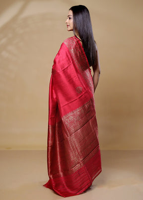 Pink Handloom Tussar Pure Silk Saree With Blouse Piece