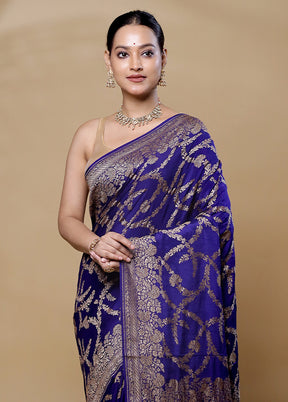 Blue Handloom Pure Georgette Saree With Blouse Piece