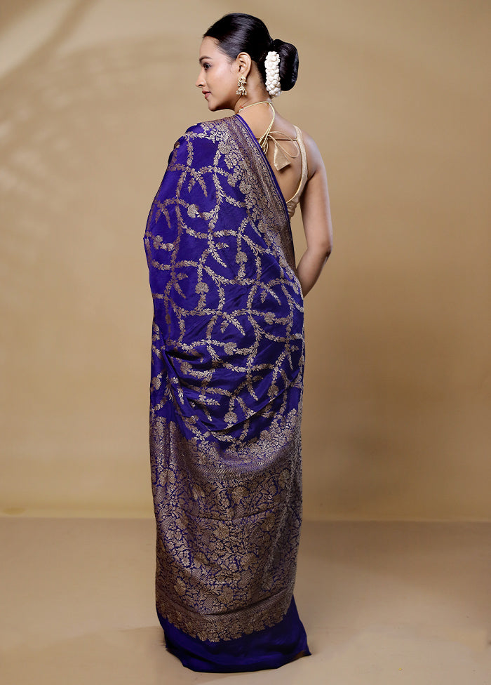 Blue Handloom Pure Georgette Saree With Blouse Piece