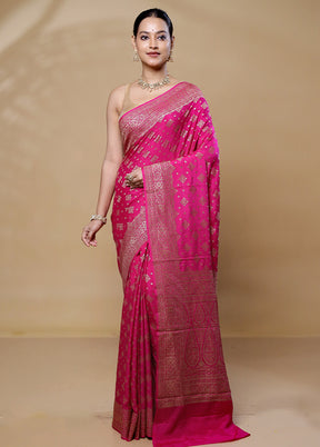 Pink Handloom Pure Georgette Saree With Blouse Piece