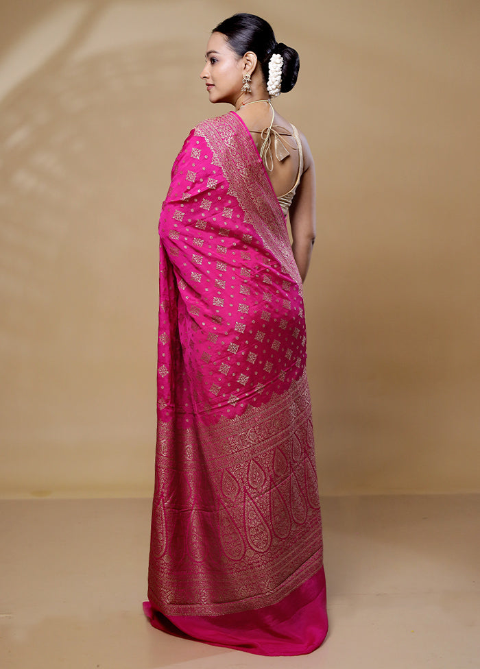 Pink Handloom Pure Georgette Saree With Blouse Piece