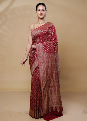 Maroon Handloom Pure Georgette Saree With Blouse Piece