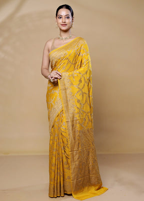 Yellow Handloom Pure Georgette Saree With Blouse Piece