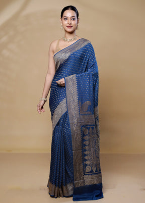 Blue Handloom Pure Georgette Saree With Blouse Piece