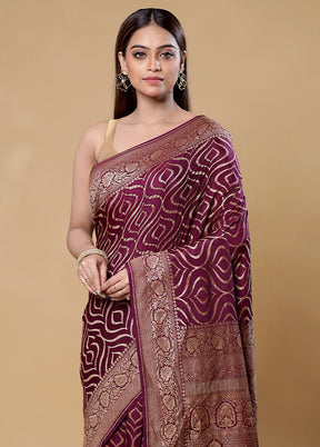 Wine Handloom Pure Georgette Saree With Blouse Piece