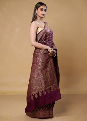 Wine Handloom Pure Georgette Saree With Blouse Piece