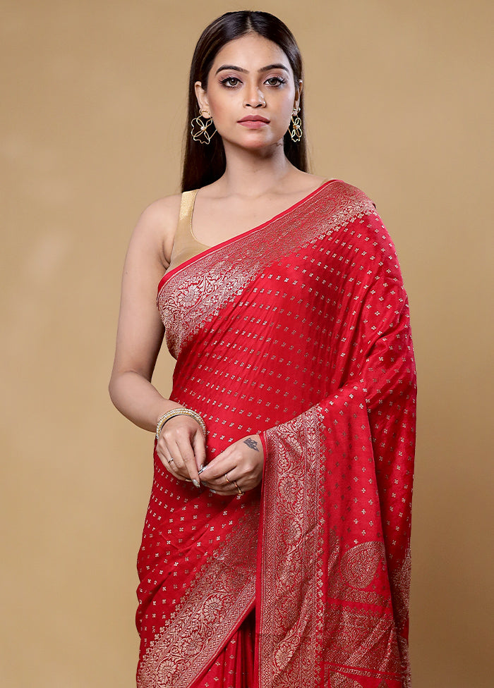 Red Handloom Pure Georgette Saree With Blouse Piece