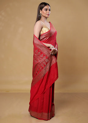 Red Handloom Pure Georgette Saree With Blouse Piece