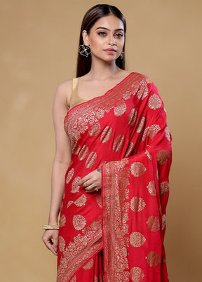 Red Handloom Pure Georgette Saree With Blouse Piece