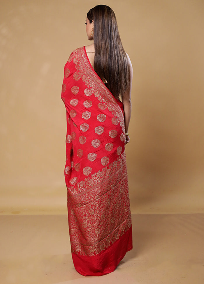 Red Handloom Pure Georgette Saree With Blouse Piece