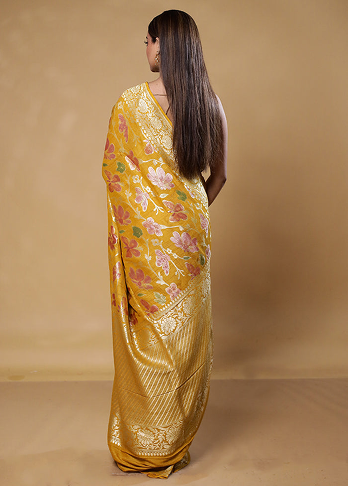 Yellow Handloom Tussar Pure Silk Saree With Blouse Piece