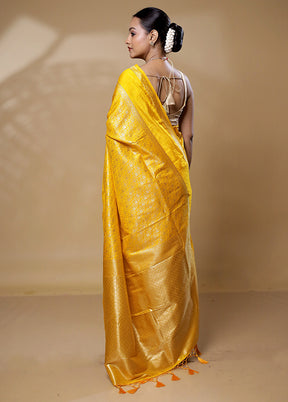 Yellow Dupion Silk Saree With Blouse Piece