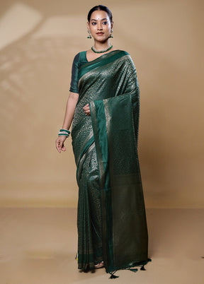 Green Dupion Silk Saree With Blouse Piece