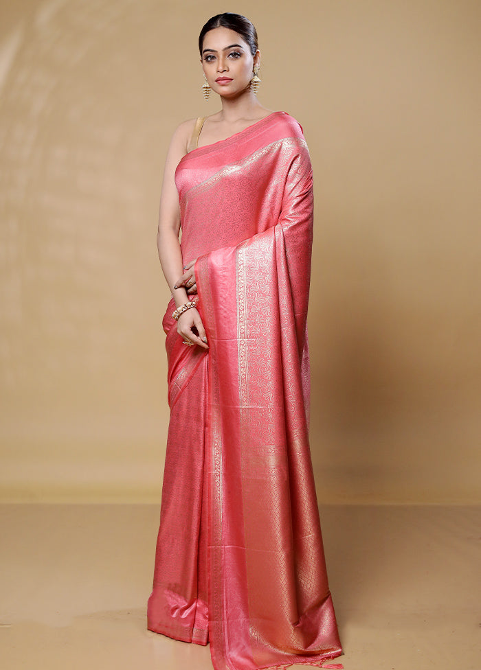 Pink Dupion Silk Saree With Blouse Piece