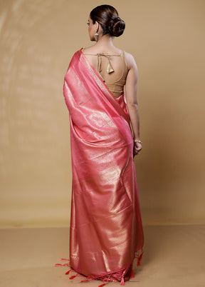 Pink Dupion Silk Saree With Blouse Piece