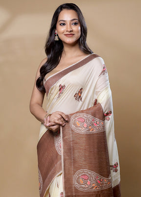 Cream Dupion Silk Saree With Blouse Piece