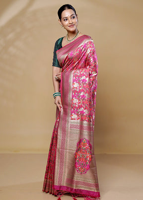 Pink Dupion Silk Saree With Blouse Piece