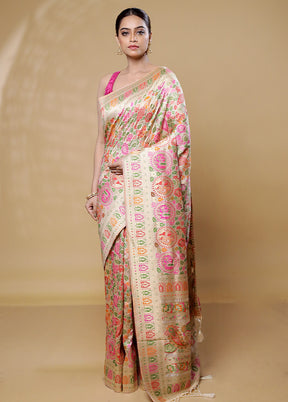 Cream Dupion Silk Saree With Blouse Piece