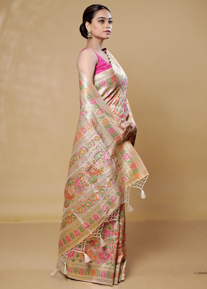 Cream Dupion Silk Saree With Blouse Piece