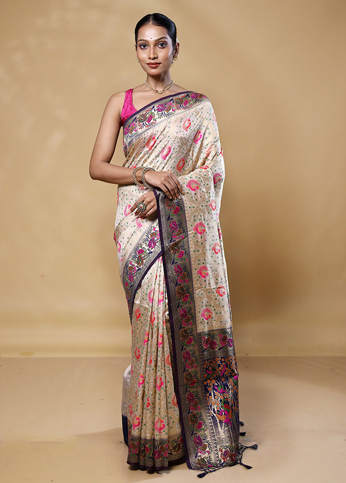 White Dupion Silk Saree With Blouse Piece