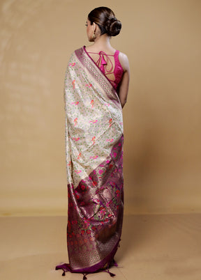 White Dupion Silk Saree With Blouse Piece