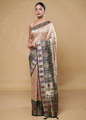 Cream Dupion Silk Saree With Blouse Piece