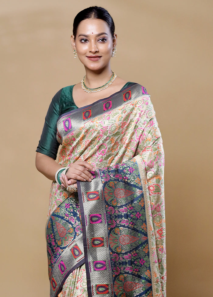 Cream Dupion Silk Saree With Blouse Piece