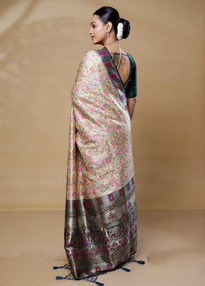 Cream Dupion Silk Saree With Blouse Piece