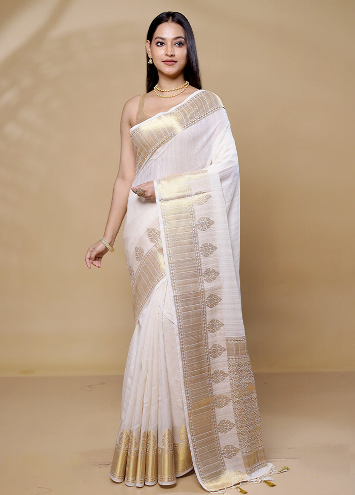 White Dupion Silk Saree With Blouse Piece