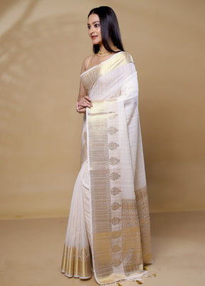 White Dupion Silk Saree With Blouse Piece