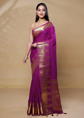 Purple Dupion Silk Saree With Blouse Piece