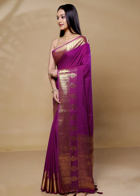 Purple Dupion Silk Saree With Blouse Piece