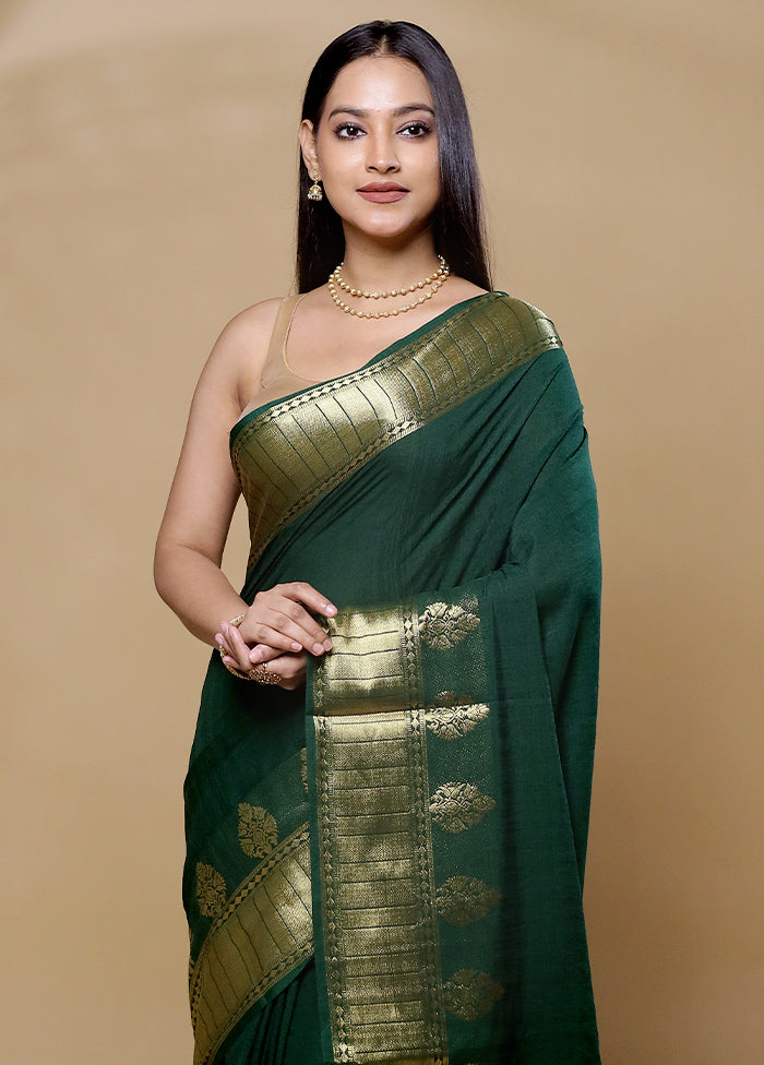 Green Dupion Silk Saree With Blouse Piece