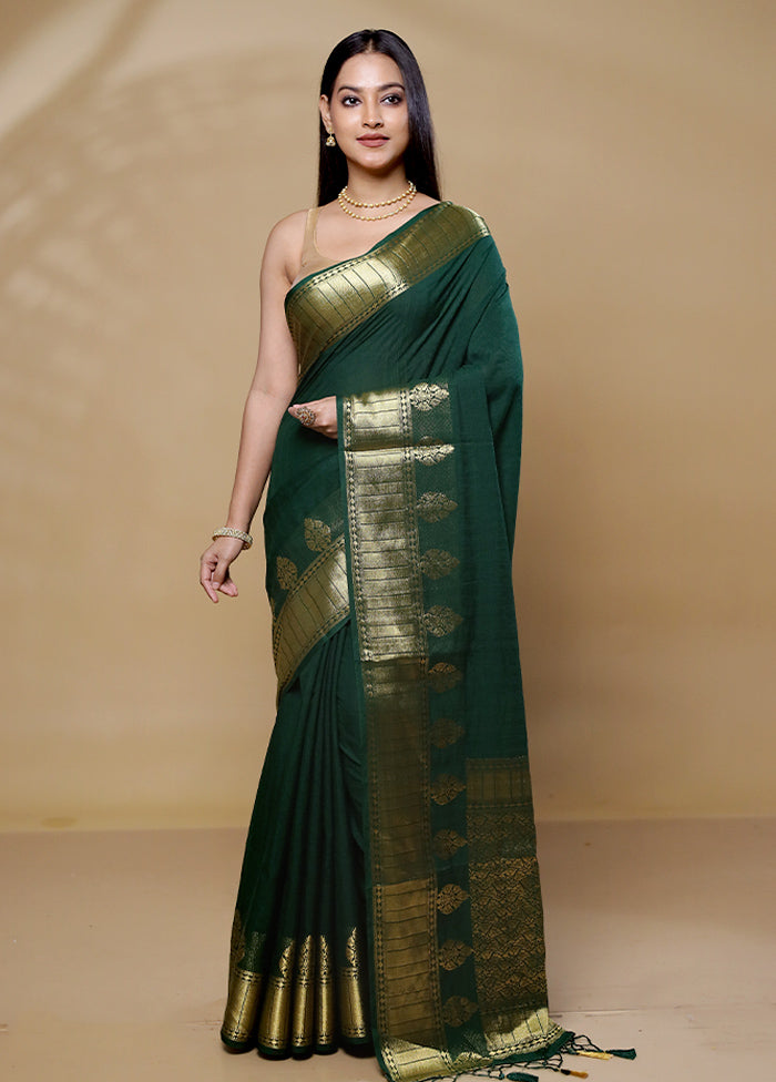 Green Dupion Silk Saree With Blouse Piece