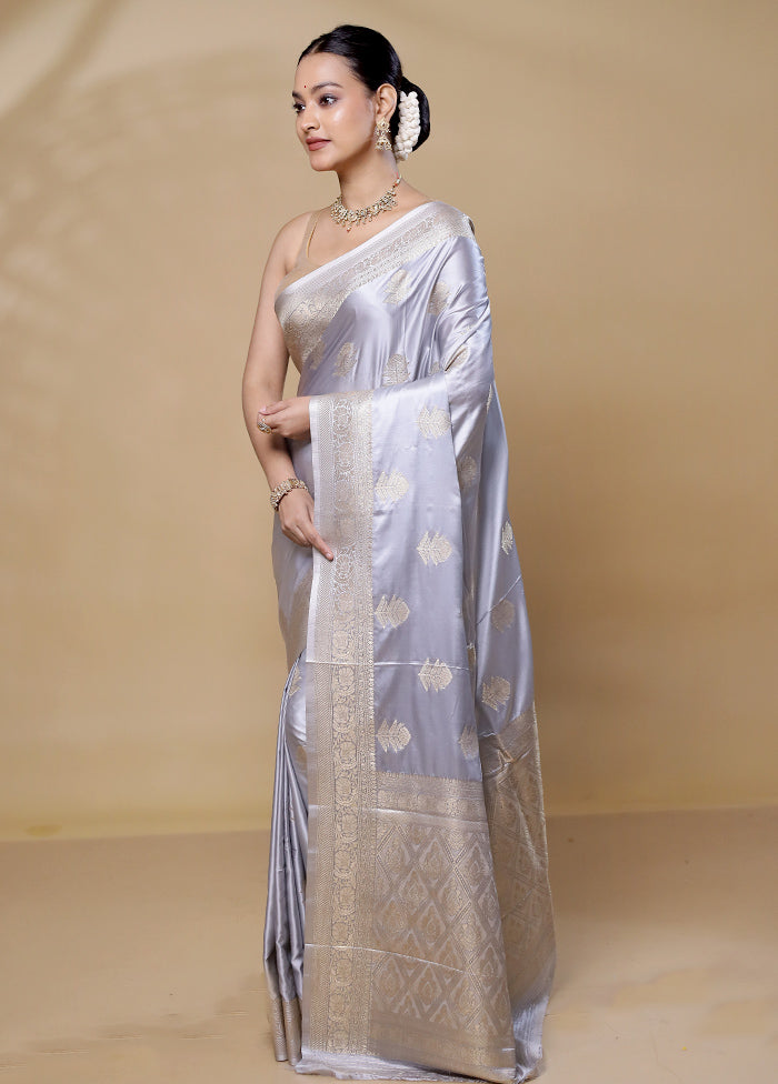 Grey Dupion Silk Saree With Blouse Piece