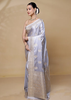 Grey Dupion Silk Saree With Blouse Piece