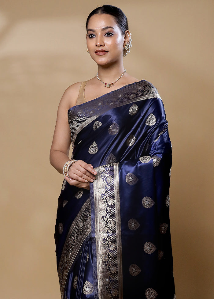 Blue Dupion Silk Saree With Blouse Piece