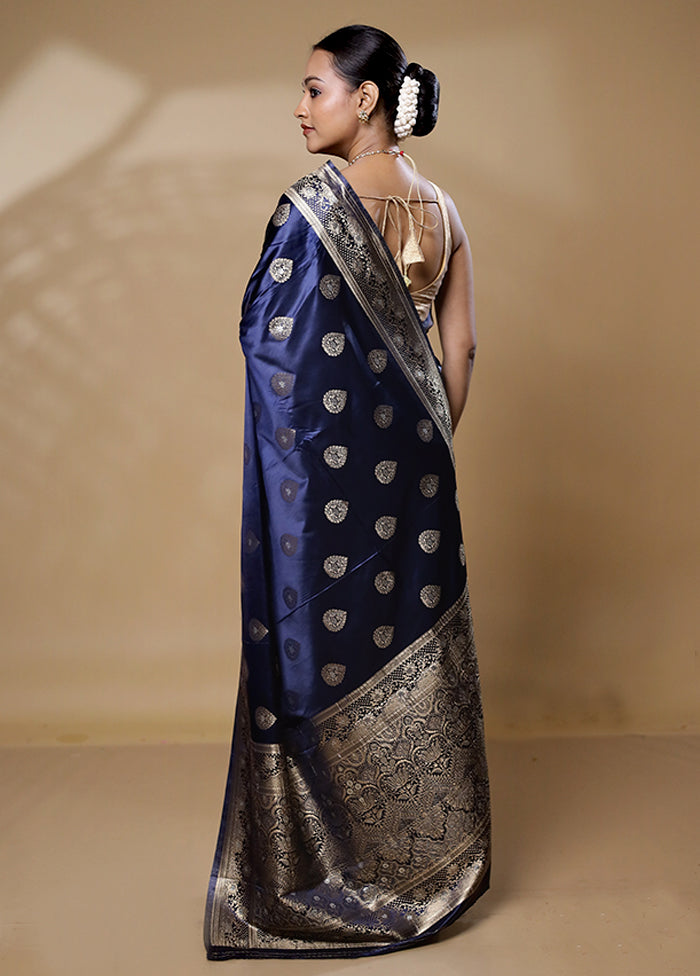 Blue Dupion Silk Saree With Blouse Piece