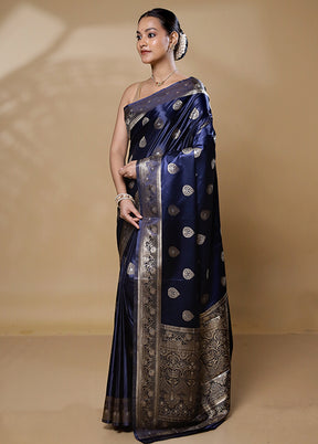 Blue Dupion Silk Saree With Blouse Piece