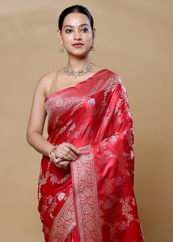 Red Dupion Silk Saree With Blouse Piece