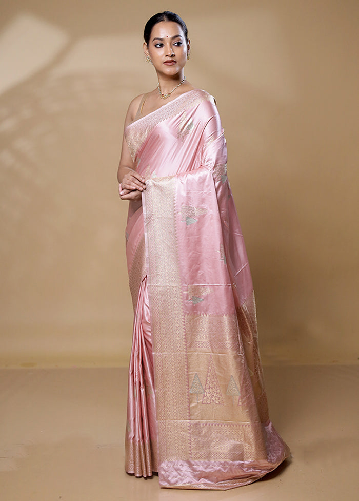 Pink Dupion Silk Saree With Blouse Piece