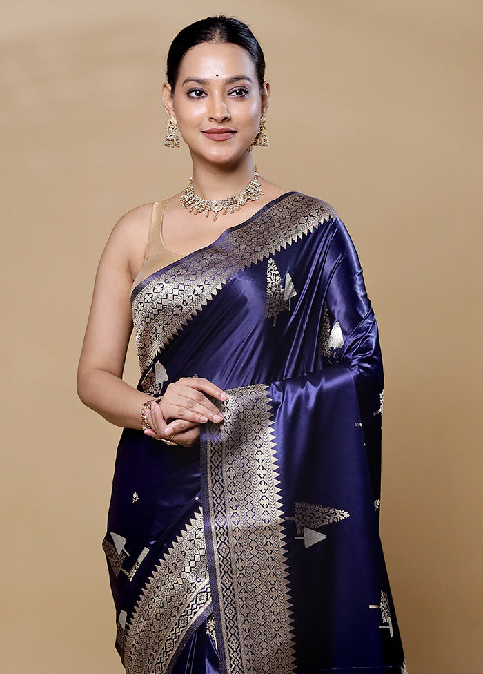 Blue Dupion Silk Saree With Blouse Piece