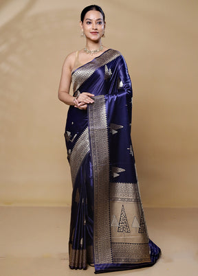 Blue Dupion Silk Saree With Blouse Piece