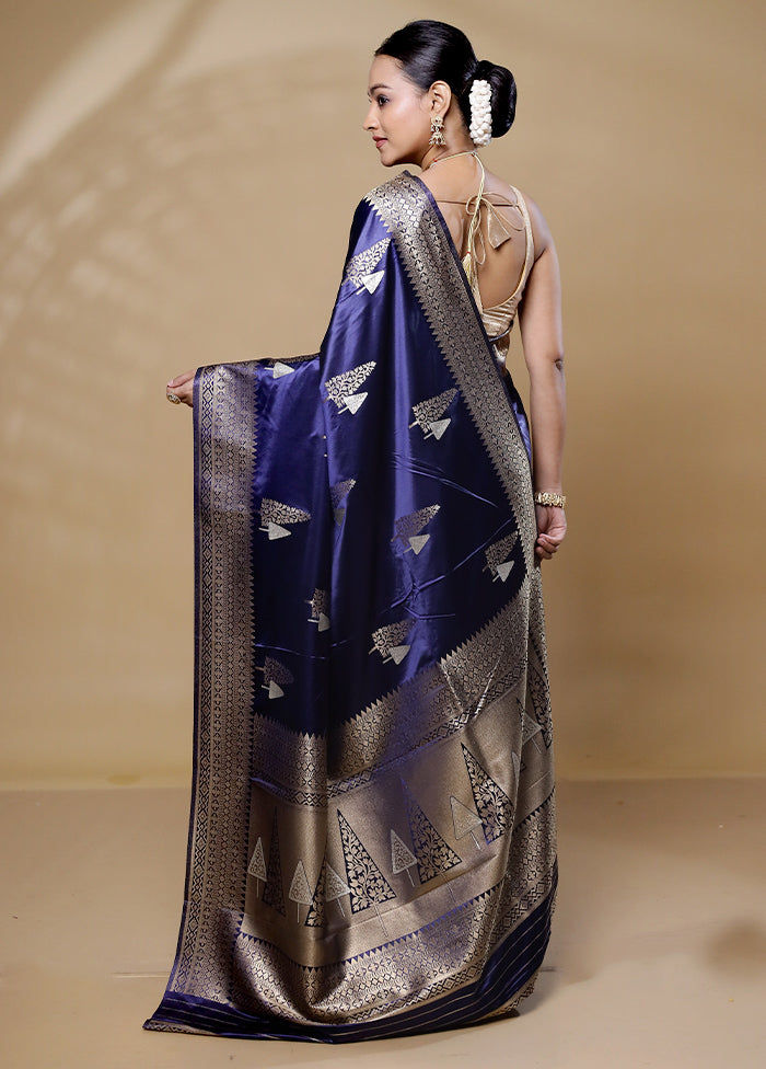 Blue Dupion Silk Saree With Blouse Piece