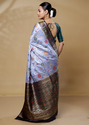 Grey Dupion Silk Saree With Blouse Piece