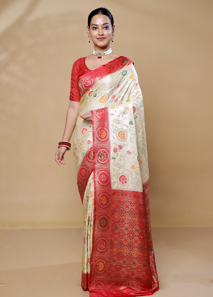 Cream Dupion Silk Saree With Blouse Piece