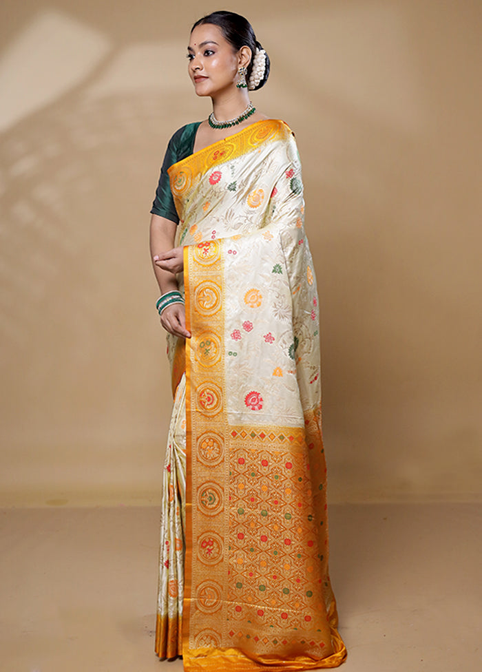 Cream Dupion Silk Saree With Blouse Piece