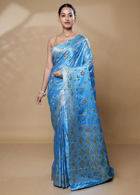 Blue Dupion Silk Saree With Blouse Piece