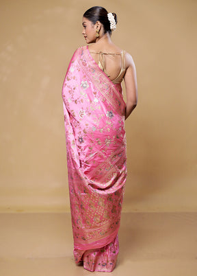 Pink Dupion Silk Saree With Blouse Piece